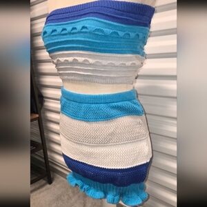 Blue and White Striped Knit Dress